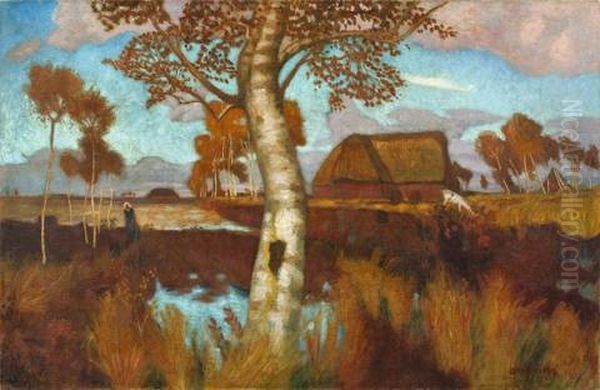 Herbst Im Moor (+ Landscape, Verso) Oil Painting by Otto Modersohn