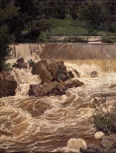 Hochwasser Am Wehr Oil Painting by Josef Johann Beyer