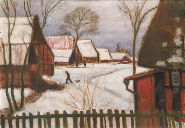 Im Dorf - Winterlandschaft Gniddenburg In Fischerhude Oil Painting by Otto Modersohn