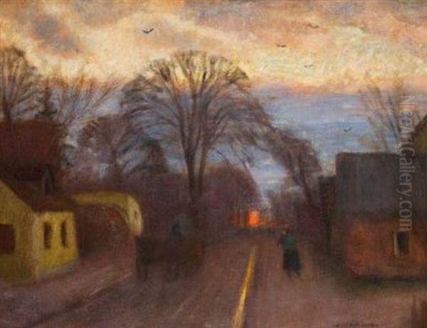 Abendliche Dorfstrase In Fischerhude Oil Painting by Otto Modersohn