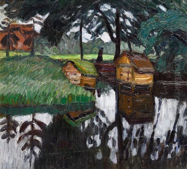 Entenhauser An Der Wumme Oil Painting by Otto Modersohn