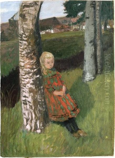 Madchen Am Birkenstamm Oil Painting by Otto Modersohn