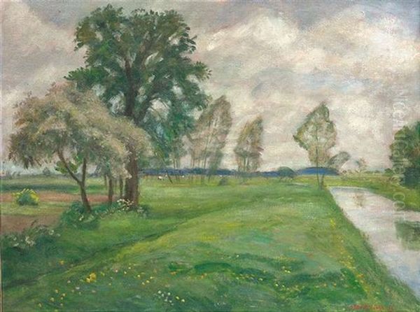 Ansicht Der Wummewiesenlandschaft (+ Ansicht Der Surheide, 1928, Verso) Oil Painting by Otto Modersohn