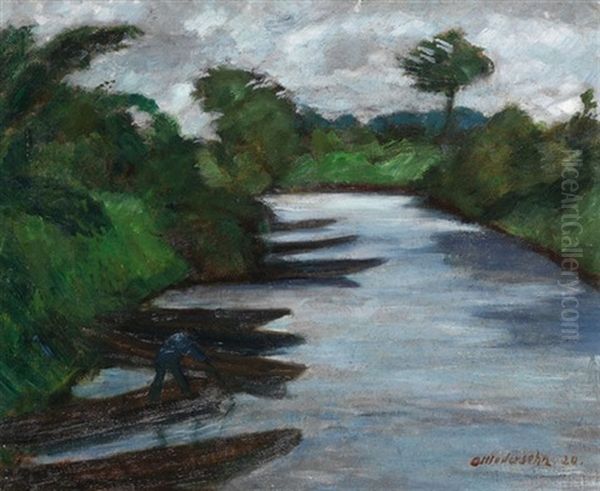 Wumme Mit Booten Oil Painting by Otto Modersohn