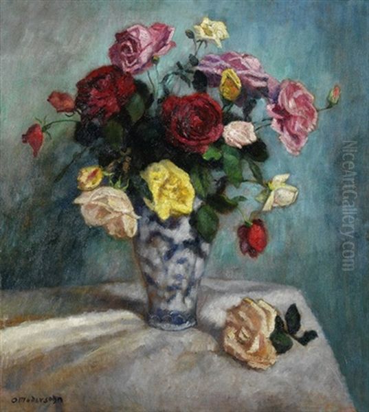 Stillleben Mit Rosen Oil Painting by Otto Modersohn