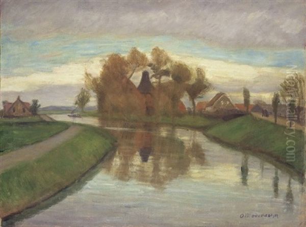 Kanal Mit Raucherei Oil Painting by Otto Modersohn