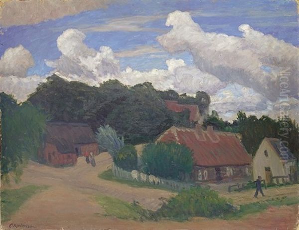 Worpsweder Dorfansicht Mit Weyerberg Oil Painting by Otto Modersohn