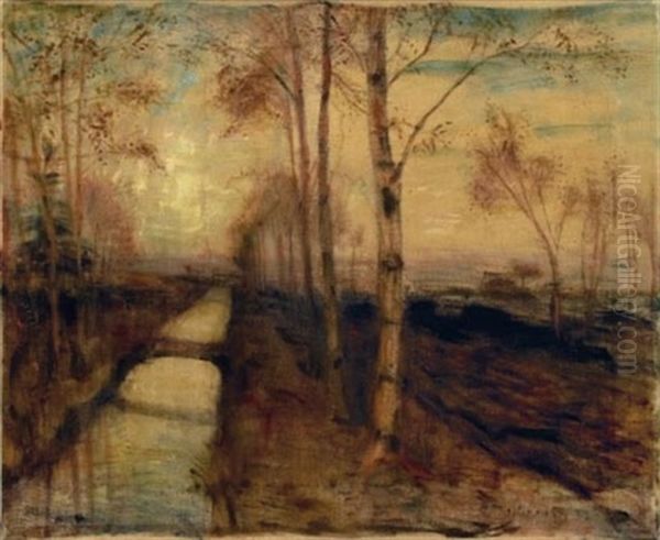 Abend Am Moorgraben Oil Painting by Otto Modersohn