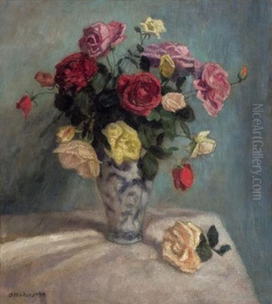 Stilleben Mit Rosen Oil Painting by Otto Modersohn