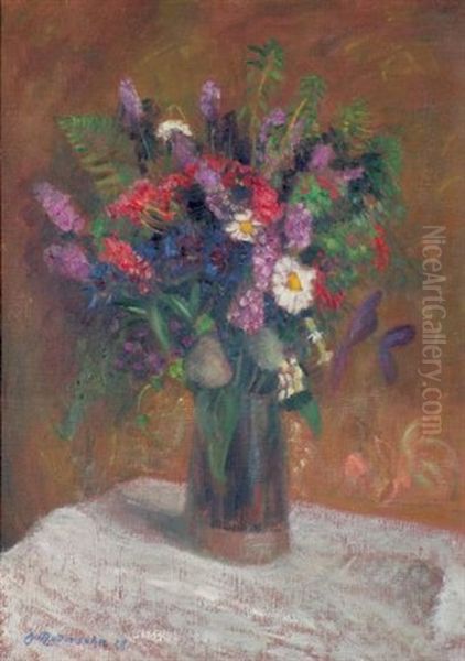 Bunte Feldblumen In Steinzeugkrug Oil Painting by Otto Modersohn