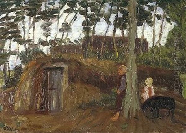 Landschaft Mit Baumen Und Kindern Oil Painting by Otto Modersohn