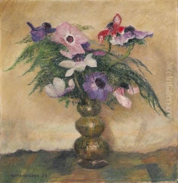 Anemonenstraus (+ Morgenhimmel, Verso) Oil Painting by Otto Modersohn