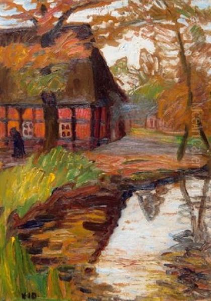 Fischerhuder Bauernhaus An Der Wumme Oil Painting by Otto Modersohn