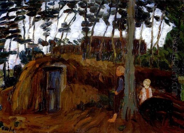 Landschaft Mit Baumen Und Kindern Oil Painting by Otto Modersohn