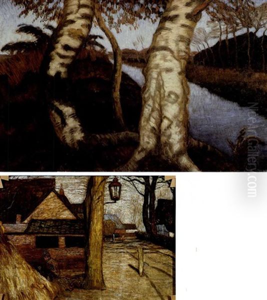 Birken Am Moorkanal (+ Dorfstrase In Fischerhude, Circa 1910, Verso) Oil Painting by Otto Modersohn