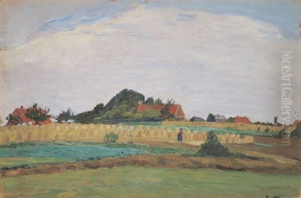 Heidelandschaft Mit Kornhocken Oil Painting by Otto Modersohn