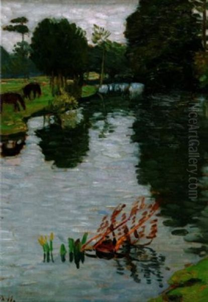 Pferde An Der Wumme Oil Painting by Otto Modersohn