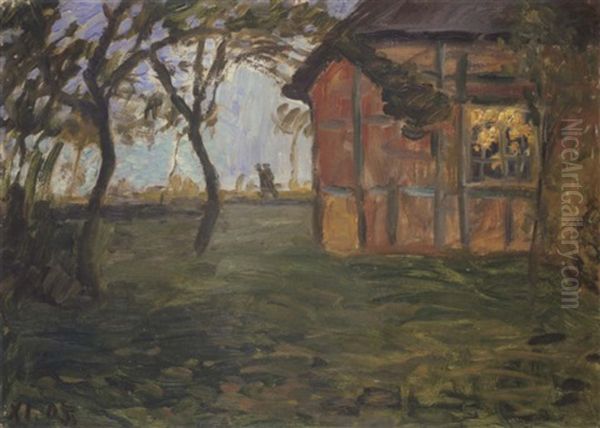 Landschaft Mit Haus (worpswede) Oil Painting by Otto Modersohn