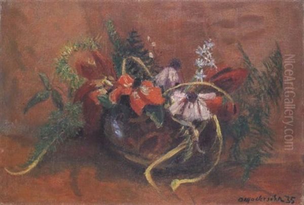 Blumenstrauss In Rot Oil Painting by Otto Modersohn