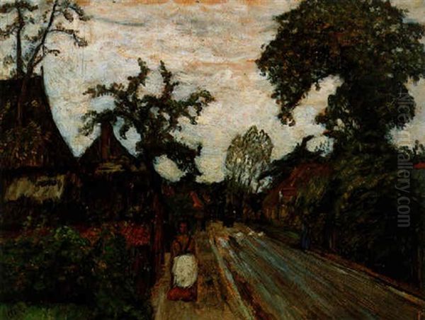 Dorfstrasse In Fischerhude Oil Painting by Otto Modersohn