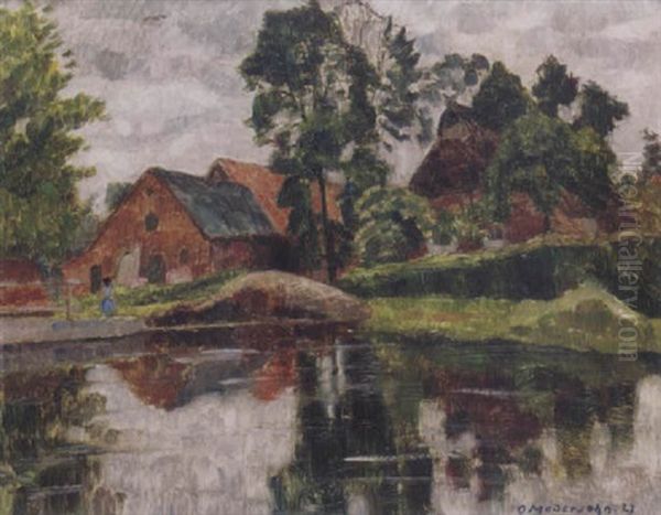 Dorf Am Wasser Bei Worpswede Oil Painting by Otto Modersohn