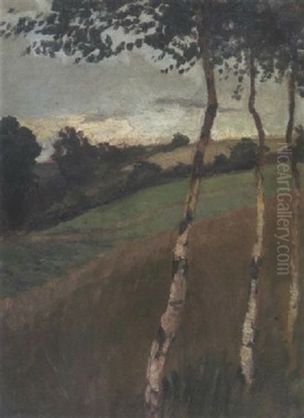 Junge Birken Am Weyerberg Oil Painting by Otto Modersohn