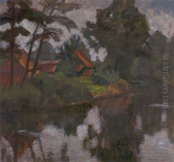 Fischerhuder Hauser An Der Wumme Oil Painting by Otto Modersohn