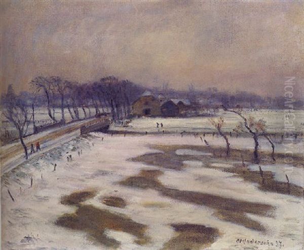 Winter In Fischerhude Oil Painting by Otto Modersohn