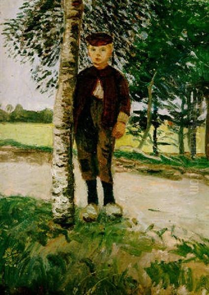 Junge Am Birkenstamm Oil Painting by Otto Modersohn