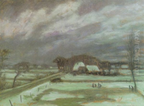 Winterabend An Der Strasse Nach Fischerhude Oil Painting by Otto Modersohn