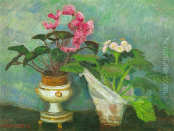 Blumenstilleben Mit Alpenveilchen Oil Painting by Otto Modersohn