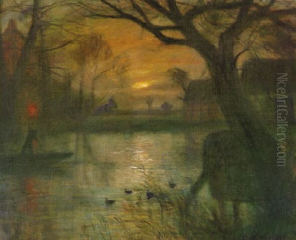 Mondaufgang An Der Wumme Oil Painting by Otto Modersohn