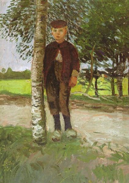 Junge Am Birkenstamm Oil Painting by Otto Modersohn