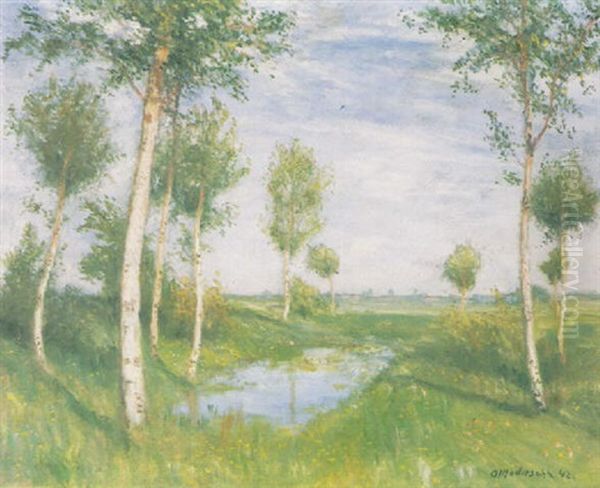 Moorlandschaft Mit Birken Oil Painting by Otto Modersohn