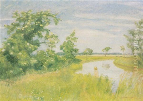 Sommer An Der Wumme Mit Badendem Kind Oil Painting by Otto Modersohn