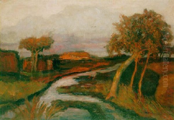 Herbstabend Am Moorkanal Oil Painting by Otto Modersohn