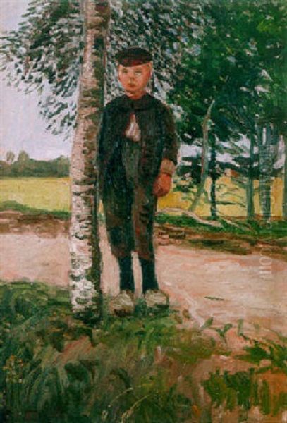 Junge Am Birkenstamm Oil Painting by Otto Modersohn