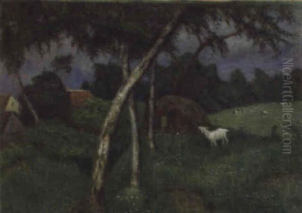 Landschaft Mit Ziege Oil Painting by Otto Modersohn