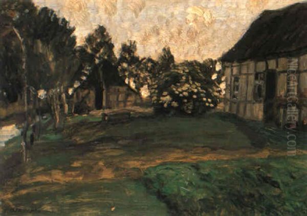 Bauernhauser An Einem Kleinen Kanal Oil Painting by Otto Modersohn