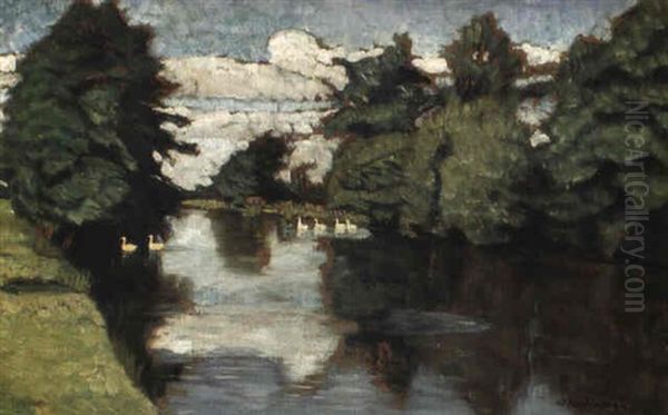 Flusufer Oil Painting by Otto Modersohn