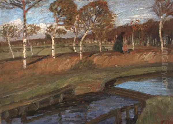 Birkenallee Am Moorgraben Oil Painting by Otto Modersohn