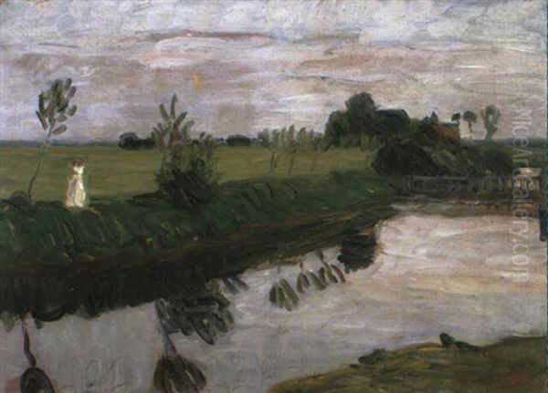 Sommerabend An Der W_mme Oil Painting by Otto Modersohn