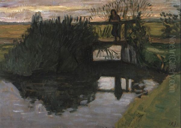 Auf Einer W_mmebrucke Oil Painting by Otto Modersohn