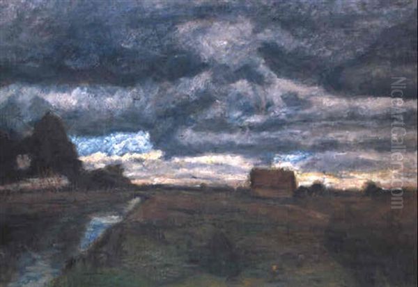 Moorlandschaft Mit Kate Am Abend Oil Painting by Otto Modersohn