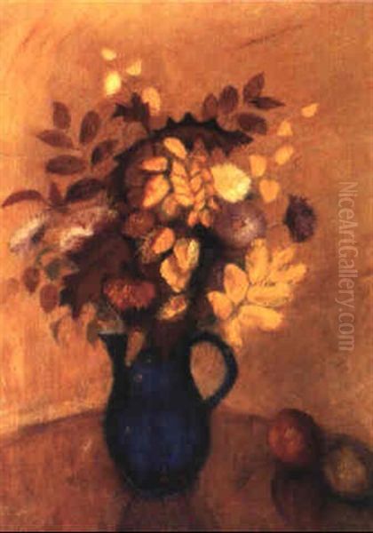 Stilleben Mit Herbststraus Und Apfeln Oil Painting by Otto Modersohn