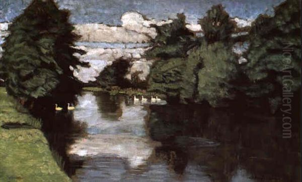 Flussufer (wummelandschaft Mit Gansen) Oil Painting by Otto Modersohn