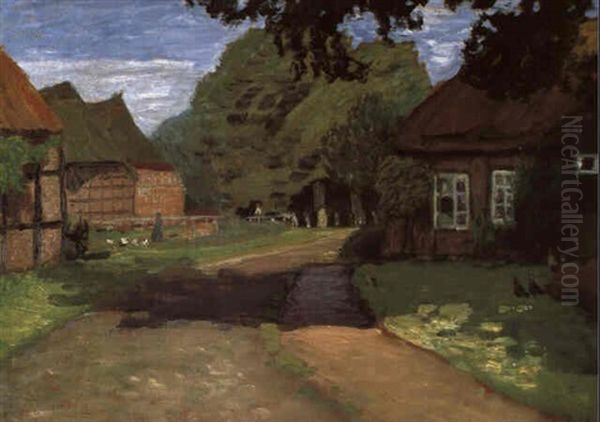 Dorfstrasse Im Somme & Unvollendete Skizze  Badende Oil Painting by Otto Modersohn