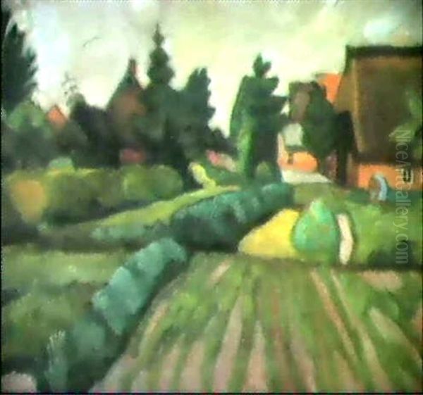 Bauerngarten In Fischerhude  And  Heidelandschaft Oil Painting by Otto Modersohn