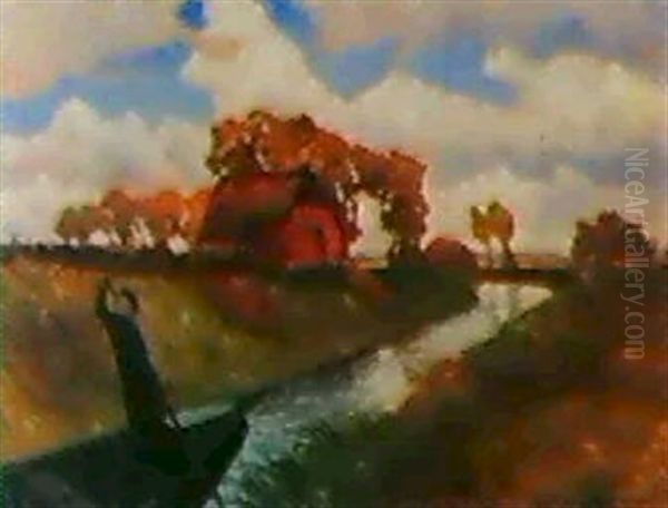 Moorkanal Mit Torfschiffer Oil Painting by Otto Modersohn