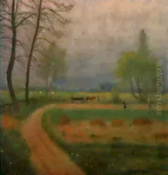 Weg Mit Ackerwagen. 1. Fruhling Beim Dorf Oil Painting by Otto Modersohn